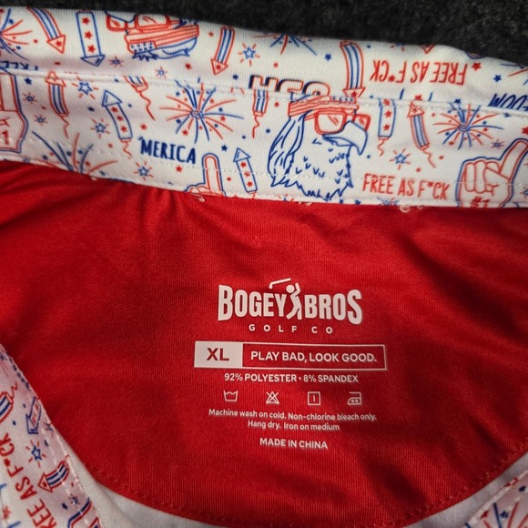 Bogey Bros Mens White Polo Shirt USA Patriotic Eagle Free As F*ck Merica Size XL - Picture 4 of 9